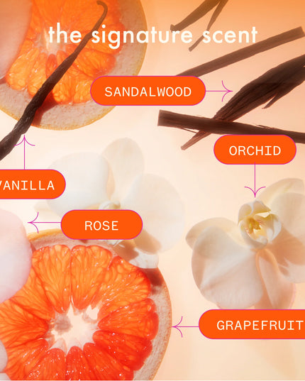 A set featuring our signature hand wash + amika:aura, a joy-sparking hair + body mist powered by floral + fruity notes of juicy apricot, pink grapefruit + velvety vanilla.