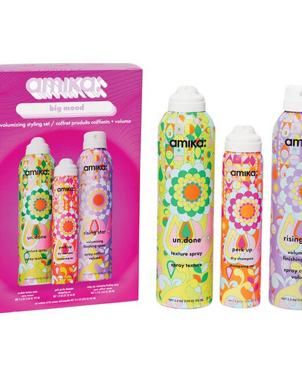 Big Mood Volumizing Styling Set Includes:

(1) - Un.Done Volume &amp; Matte Texture Spray, 5.3 oz.
(1) - Rising Star Volumizing Finishing Spray, 5.3 oz.
(1) - Perk Up Dry Shampoo, 1.8 oz.