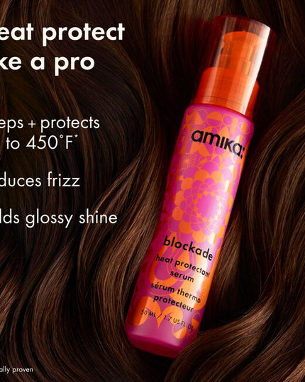 Meet the heat protectant stylists swear by. Blockade protects hair from heat up to 450°F,* smooths frizz + adds shine in one multitasking oil serum. Ideal for all hair types—especially medium to thick hair—reach for it before the blowout, ahead of hot tools, and again for glossy finishing touches.