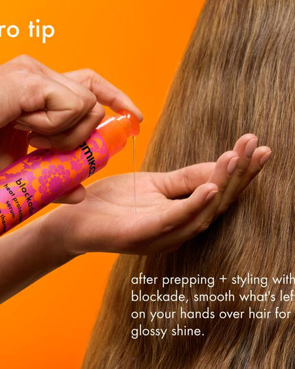 Meet the heat protectant stylists swear by. Blockade protects hair from heat up to 450°F,* smooths frizz + adds shine in one multitasking oil serum. Ideal for all hair types—especially medium to thick hair—reach for it before the blowout, ahead of hot tools, and again for glossy finishing touches.