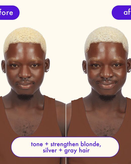 A blonde's best kept secret.

This ultra-violet shampoo tones brassy hues and is clinically proven to strengthen and hydrate damaged hair.