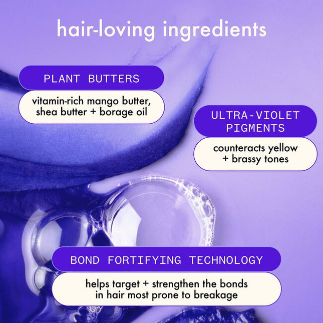 A blonde's best kept secret.

This ultra-violet shampoo tones brassy hues and is clinically proven to strengthen and hydrate damaged hair.