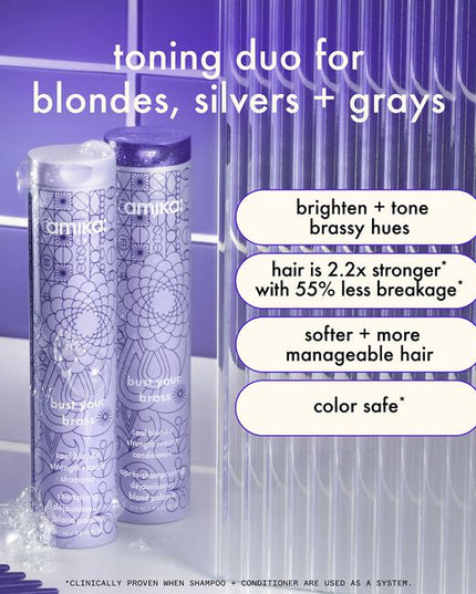 A blonde's best kept secret.

This ultra-violet shampoo tones brassy hues and is clinically proven to strengthen and hydrate damaged hair.