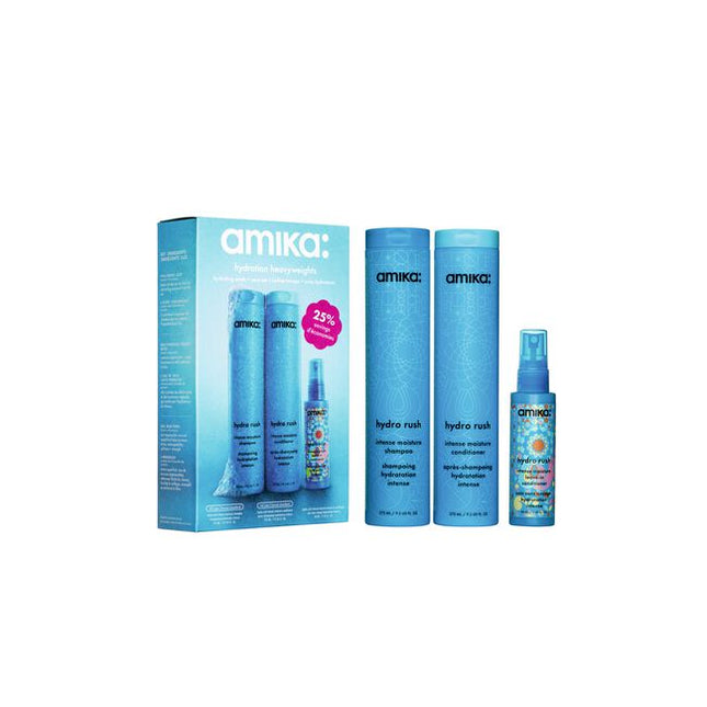 Hydration Heavyweights Hydrating Wash + Care Set Includes:

(1) - Hydro Rush Intense Moisture Shampoo, 9.2 fl. oz.
(1) - Hydro Rush Intense Moisture Condtioner, 9.2 fl. oz.
(1) - Hydro Rush Intense Moisture Leave-In Conditioner, 2 fl. oz.