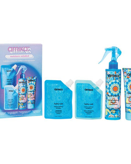 Moisture-minded Hydration Routine Set Includes:

(1) - Hydro Rush Shampoo, 2 fl. oz.
(1) - Hydro Rush Conditioner, 2 fl. oz.
(1) - Hydro Rush Intense Moisture Mask, 3.3 fl. oz.
(1) - Hydro Rush Intense Moisture Leave-In Conditioner, 6.7 fl. oz.