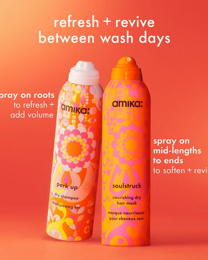Soulstruck Nourishing Dry Hair Mask is your shortcut to soft, moisturized hair in seconds. This mess-free, leave-in spray mask softens and reinforces hair fibers with strengthening vegan silk protein and sea buckthorn—delivering results that are as soft as they are strong. Its weightless, aerosol formula gives hair a stroke of nourishment, softness, and strength without a wash and without any buildup.