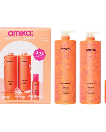 Supersized Superfruit Nourish + Style Set Include:

(1) - Normcore Shampoo, 33.8 fl. oz.
(1) - Normcore Conditioner, 33.8 fl. oz.
(1) - Liter Pump, Set of 2
(1) - Superfruit Star Styling Oil, 1.7 fl. oz.