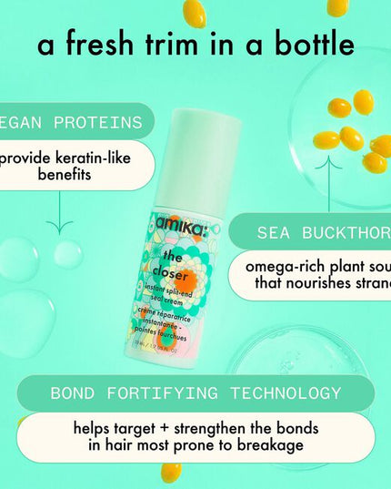 A fresh trim in a bottle.

Make amends with your split ends! This lightweight 2-in-1 treatment and styling leave-in cream softens, smooths, strengthens and instantly seals split ends for less breakage and healthier-looking hair.