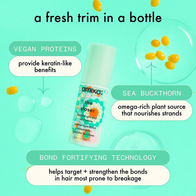 A fresh trim in a bottle.

Make amends with your split ends! This lightweight 2-in-1 treatment and styling leave-in cream softens, smooths, strengthens and instantly seals split ends for less breakage and healthier-looking hair.