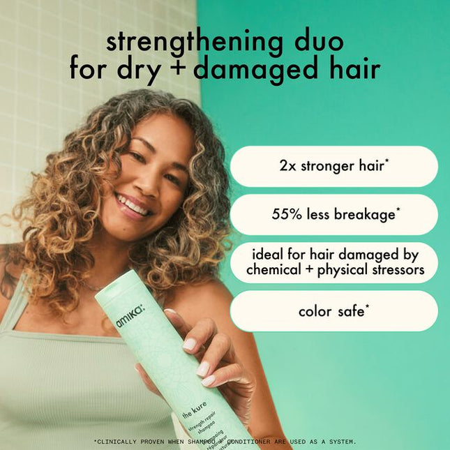 This gentle shampoo is clinically proven to strengthen damaged strands caused by everyday stressors, heat, and chemical treatments. It's packed with bond fortifying technology, plant butters, and vegan proteins to strengthen and bring dry, damaged hair back from its breaking point.