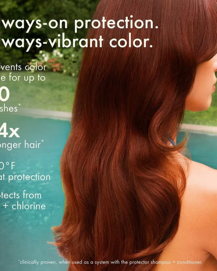This clinically proven treatment prevents color fade for up to 40 washes and delivers 5.2x stronger hair with 81% less breakage.* Lightweight leave-in formula features 450°F heat protection, so your client’s color stays protected against UV exposure, pool days, and common color faders. Plus, it leaves hair moisturized and shiny so their color looks even more vibrant. Give your clients always-on protection for always-vibrant color—long after they've left the salon.