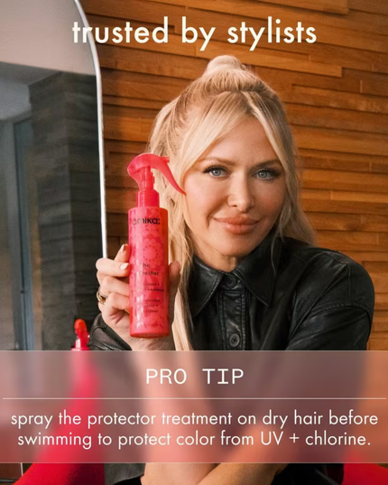 This clinically proven treatment prevents color fade for up to 40 washes and delivers 5.2x stronger hair with 81% less breakage.* Lightweight leave-in formula features 450°F heat protection, so your client’s color stays protected against UV exposure, pool days, and common color faders. Plus, it leaves hair moisturized and shiny so their color looks even more vibrant. Give your clients always-on protection for always-vibrant color—long after they've left the salon.