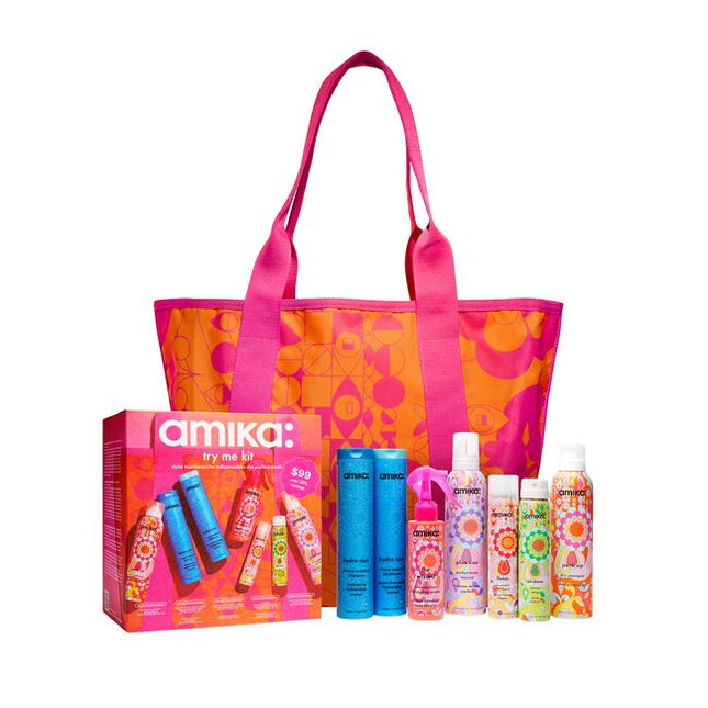 Try Me Kit Includes:

(1) - Hydro Rush Intense Moisture Shampoo - 9.2 fl. oz.
(1) - Hydro Rush Intense Moisture Conditioner - 9.2 fl. oz.
(1) - Un.Done Volume &amp; Matte Texture Spray - 2.5 oz.
(1) - Perk Up Dry Shampoo - 5.3 oz.
(1) - Fluxus Touchable Hairspray - 2.5 oz.
(1) - Plus Size Perfect Body Mousse - 8.5 oz.
(1) - The Wizard Detangling Primer - 5.10 fl. oz.
(1) - Tote Bag