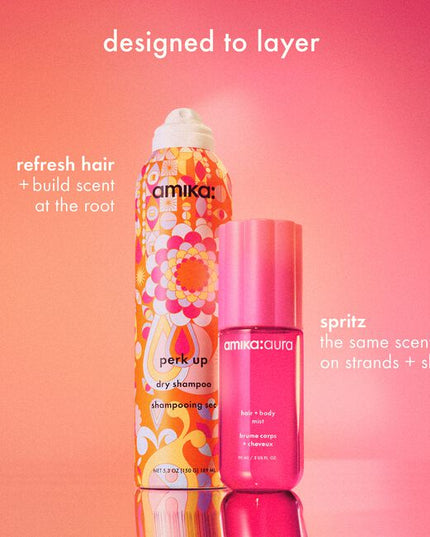 Designed to uplift and instantly transport you to a brighter place, Amika:Aura opens with effervescent pink grapefruit—bursting with a brightness you've felt before. Juicy apricot, ripe and radiant, awakens the senses, while Lily of the Valley floats in and lifts. As it settles, velvety vanilla hugs your skin, while smooth sandalwood grounds you in woody richness.