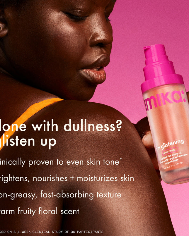 A clinically proven, fast-absorbing body oil with oil-soluble vitamin C that fades discoloration and evens skin tone* for a more radiant, all-day glow.