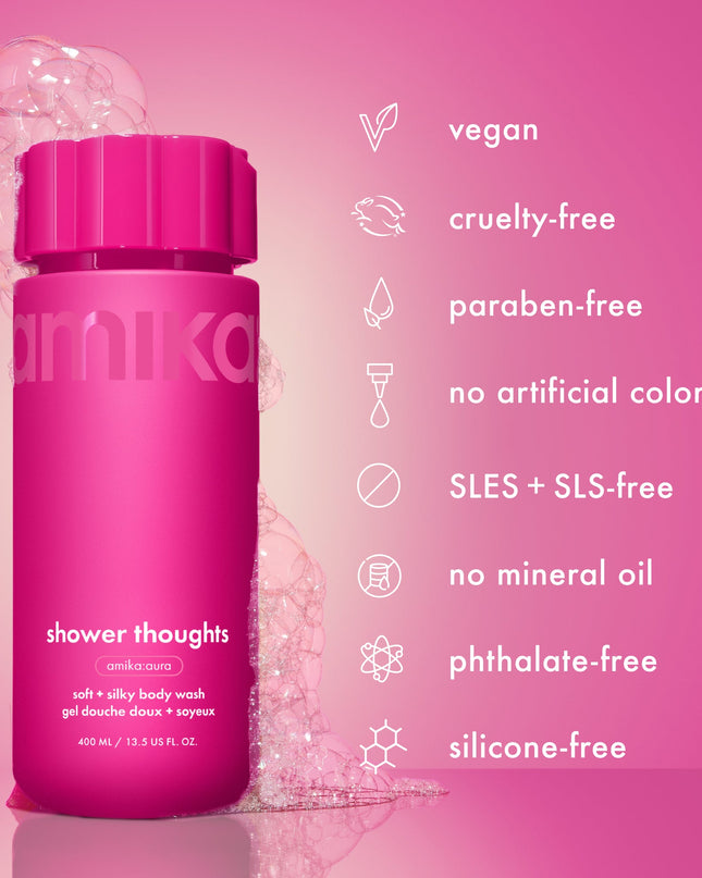 A silky, clinically proven body wash with hydrating glycerin + gentle fruit AHAs that cleanses + softens skin without leaving it stripped.