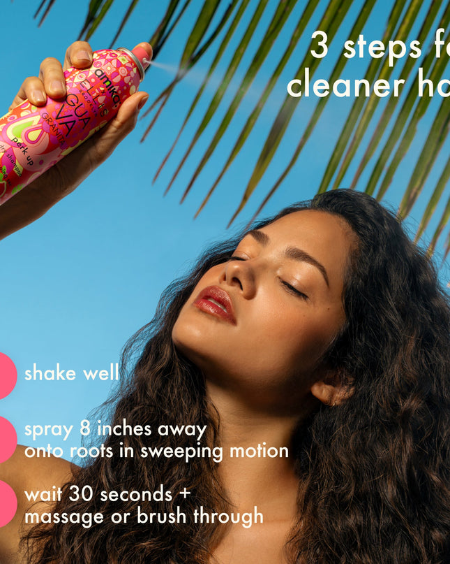 amika x Ellis Brooklyn is back + juicier than ever with this limited-edition twist on the #1 dry shampoo in the US*—made with the same clinically proven oil-removing formula you know + love, now in Ellis Brooklyn's sweet juicy GUAVA GRANITA scent.