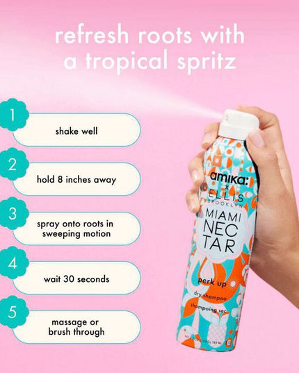 Perk up dry shampoo meets MIAMI NECTAR by Ellis Brooklyn, a limited-edition collaboration that combines the #1 bestselling dry shampoo at salons in the U.S.* with a tropical scent.