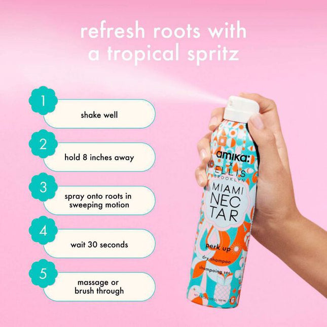 Perk up dry shampoo meets MIAMI NECTAR by Ellis Brooklyn, a limited-edition collaboration that combines the #1 bestselling dry shampoo at salons in the U.S.* with a tropical scent.