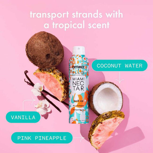 Perk up dry shampoo meets MIAMI NECTAR by Ellis Brooklyn, a limited-edition collaboration that combines the #1 bestselling dry shampoo at salons in the U.S.* with a tropical scent.
