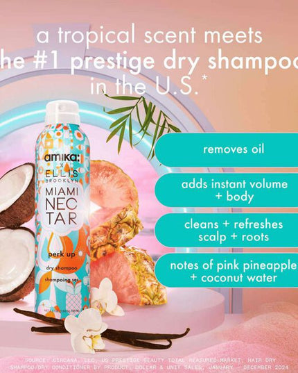 Perk up dry shampoo meets MIAMI NECTAR by Ellis Brooklyn, a limited-edition collaboration that combines the #1 bestselling dry shampoo at salons in the U.S.* with a tropical scent.