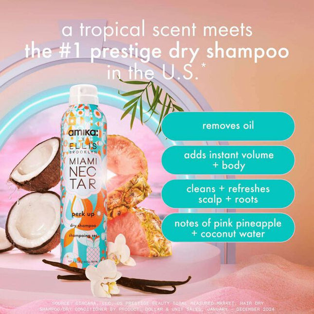 Perk up dry shampoo meets MIAMI NECTAR by Ellis Brooklyn, a limited-edition collaboration that combines the #1 bestselling dry shampoo at salons in the U.S.* with a tropical scent.