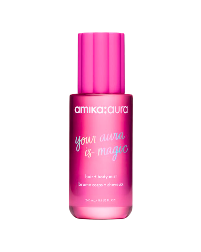 Gift a spritz of self-expression with amika's limited-edition Amika:Aura, a jumbo-size hair and body mist featuring an uplifting blend of bright pink grapefruit, juicy apricot, and warm vanilla. Unwrap to reveal 1 of 5 handwritten affirmations on your bottle, and collect them all.