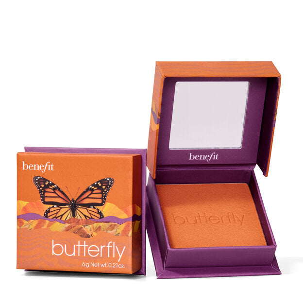 We all know that caterpillar to butterfly was the OG glow-up. Now Butterfly is here to give you an instant glow-up and straight-up glow of your own. This creamy, weightless golden-orange blush boasts a shimmery airbrushed effect that stays on without clogging your pores. And, It’s sweatproof, smudge-proof, humidity-proof. With freshwater pearl and synthetic sapphire in its silky-soft powder, it reflects light so you can glow wherever you go. Nothing left to do but spread your wings and fly.