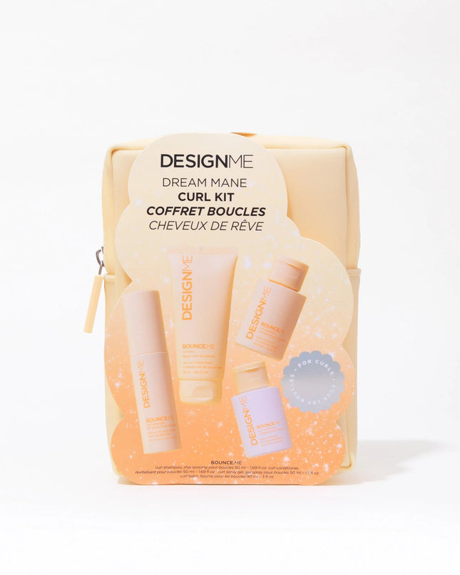 Bouncy, defined, frizz-free curls — in a pastel dream kit. The DesignME Dream Mane Curl Kit is a limited edition four-step routine built around the bestselling BounceME collection. Designed to hydrate, shape, and smooth every curl type, this travel-ready set gives your texture the care it deserves, all tucked into a chic pastel carry case.