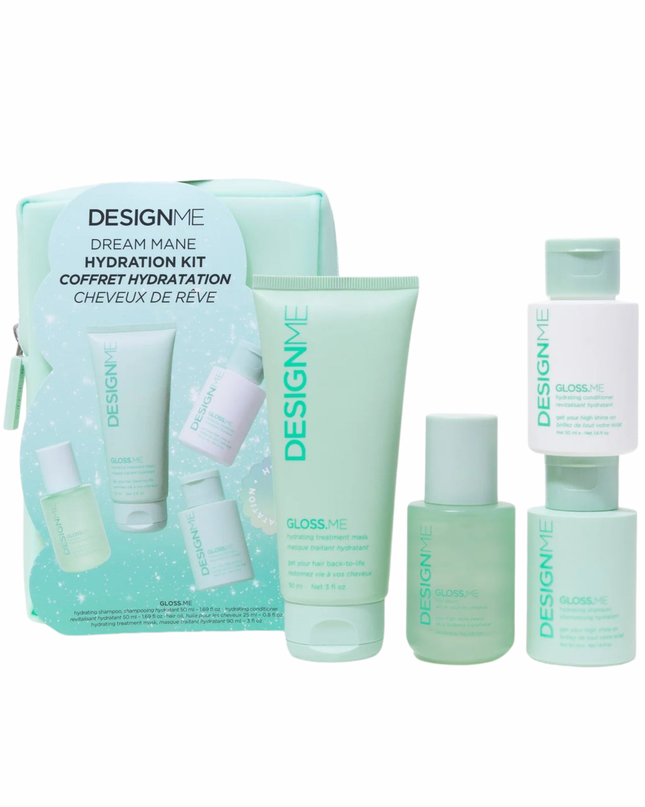 Unwrap the magic of glossy, hydrated strands with this limited-edition holiday kit. Featuring the complete GLOSS.ME hydration and shine collection in mini sizes, this dreamy set is designed to moisturize, smooth frizz, boost shine, and make hair more manageable. Ideal for dry, dehydrated, or frizz-prone hair in need of extra hydration and shine, it’s a whimsical treat for yourself or the perfect way to spread a little holiday glow.