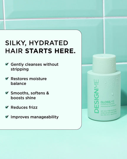 Replenish your hair’s hydration shine with a rich, lathered cleanse. Infused with moisturizing, plant-powered ingredients, GLOSS.ME hydrating shampoo effectively cleanses the scalp without stripping. Hair feels refreshed, ultra-soft, and frizz-free.