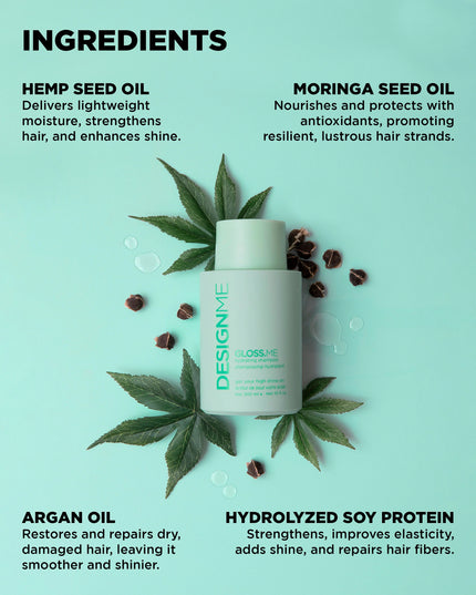 Replenish your hair’s hydration shine with a rich, lathered cleanse. Infused with moisturizing, plant-powered ingredients, GLOSS.ME hydrating shampoo effectively cleanses the scalp without stripping. Hair feels refreshed, ultra-soft, and frizz-free.