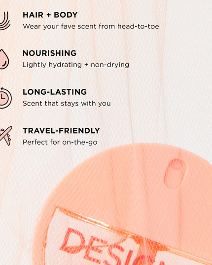 Our customer-loved HOLD.ME scent, now available in a fragrance mist designed to keep you smelling fresh and vibrant from morning to night. Bursting with juicy nectarine, this radiant fruity-floral fragrance blooms with delicate florals and peach blossom before settling into a warm blend of amber, white wood, and musk.