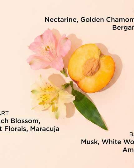 Our customer-loved HOLD.ME scent, now available in a fragrance mist designed to keep you smelling fresh and vibrant from morning to night. Bursting with juicy nectarine, this radiant fruity-floral fragrance blooms with delicate florals and peach blossom before settling into a warm blend of amber, white wood, and musk.