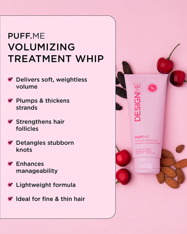 Lift your hair to cloud nine with this playful volumizing kit that brings bounce and a silky finish! Featuring the PUFF.ME volumizing shampoo for light-as-air cleansing, a conditioner that smooths and detangles without heaviness, and a treatment whip that boosts volume and strength for fuller-looking locks. Perfect for fine, thin hair dreaming of soft, airy body! Plus, it all comes tucked inside an adorable pink, reusable, water-resistant cosmetic pouch.