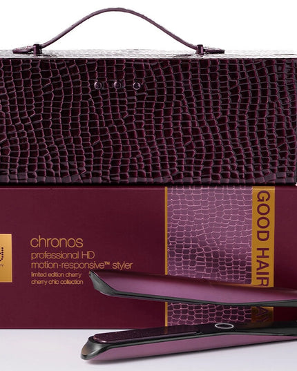 The revolutionary ghd Chronos is the perfect tool for the late check out girl. 3x faster styling, delivering one stroke high definition results that last 24hrs. Includes: ghd Cherry Chic limited edition Chronos styler plus complimentary vanity case ($40 Value).