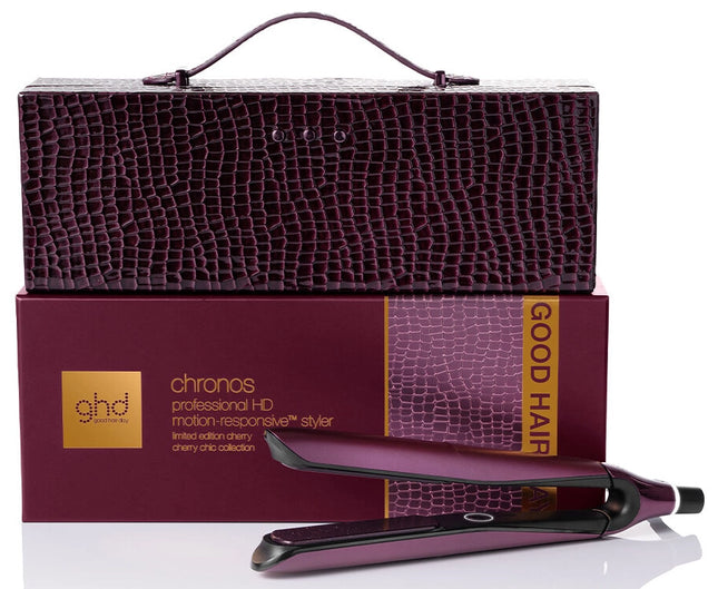 The revolutionary ghd Chronos is the perfect tool for the late check out girl. 3x faster styling, delivering one stroke high definition results that last 24hrs. Includes: ghd Cherry Chic limited edition Chronos styler plus complimentary vanity case ($40 Value).