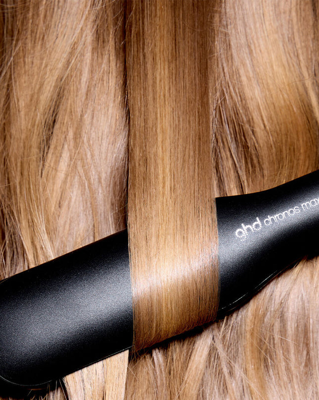 Introducing the ghd Chronos Max the latest professional wide plate flat iron from ghd, featuring HD motion-responsive technology for ultimate precision and 3x faster results. Engineered to transform long, thick, and curly hair, this advanced styler delivers high-definition results in just one stroke.
