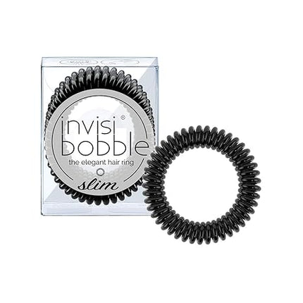 The Elegant Hair Ring: An intricate touch to the famous spiral shape of the ORIGINAL hair tie: this is the invisibobble SLIM. No wardrobe is complete without a little black dress and neither is your hair without our fancy True Black - the perfect invisibobble for cool chicks and classy ladies.