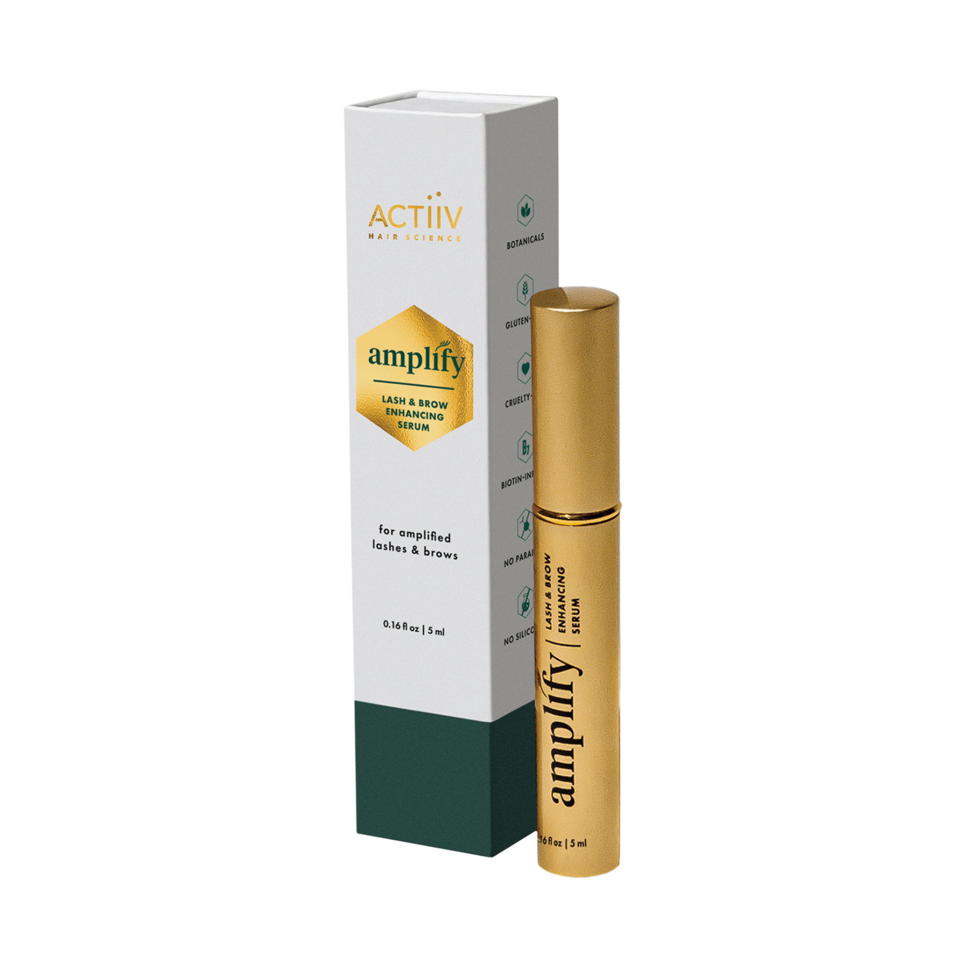 This 5ml lash and brow serum is a one stop shop for thickening and growing lashes and brows. From the hair experts at Actiiv Hair Science.  Amplify Lash and Brow Serum promotes the appearance of thicker, longer lashes and brows. Utilizing clean ingredients and a proprietary amino acid complex and peptides, this innovative serum encourages a stronger lash and brow structure which leads to longer, thicker looking lashes and brows.