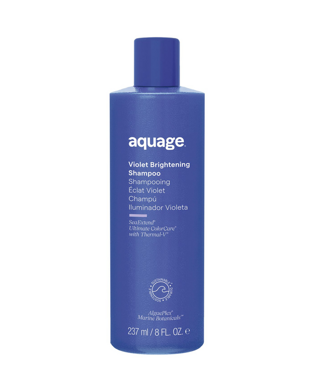 Aquage Violet Brightening Shampoo brightens and illuminates blonde, lightened, and highlighted hair.