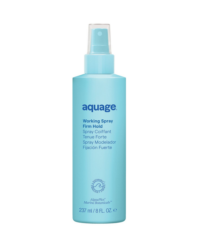 Aquage Working Spray is a firm hold, non-aerosol hairspray with a workable dry down period to finish styles.