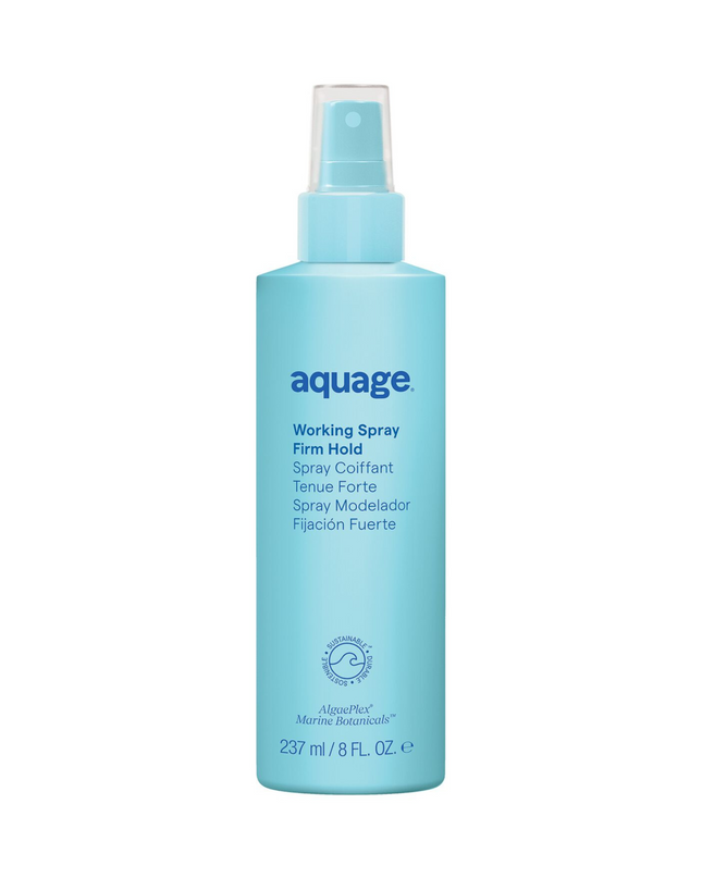 Aquage Working Spray is a firm hold, non-aerosol hairspray with a workable dry down period to finish styles.