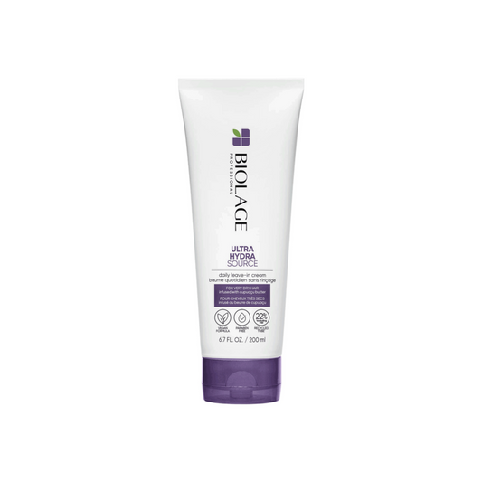 Quench your thirst for beautiful hair. Biolage Ultra Hydra Source Leave-In Cream, infused with Cupuaçu Butter, is for very dry hair. Provides 72 hours of moisture & frizz control.