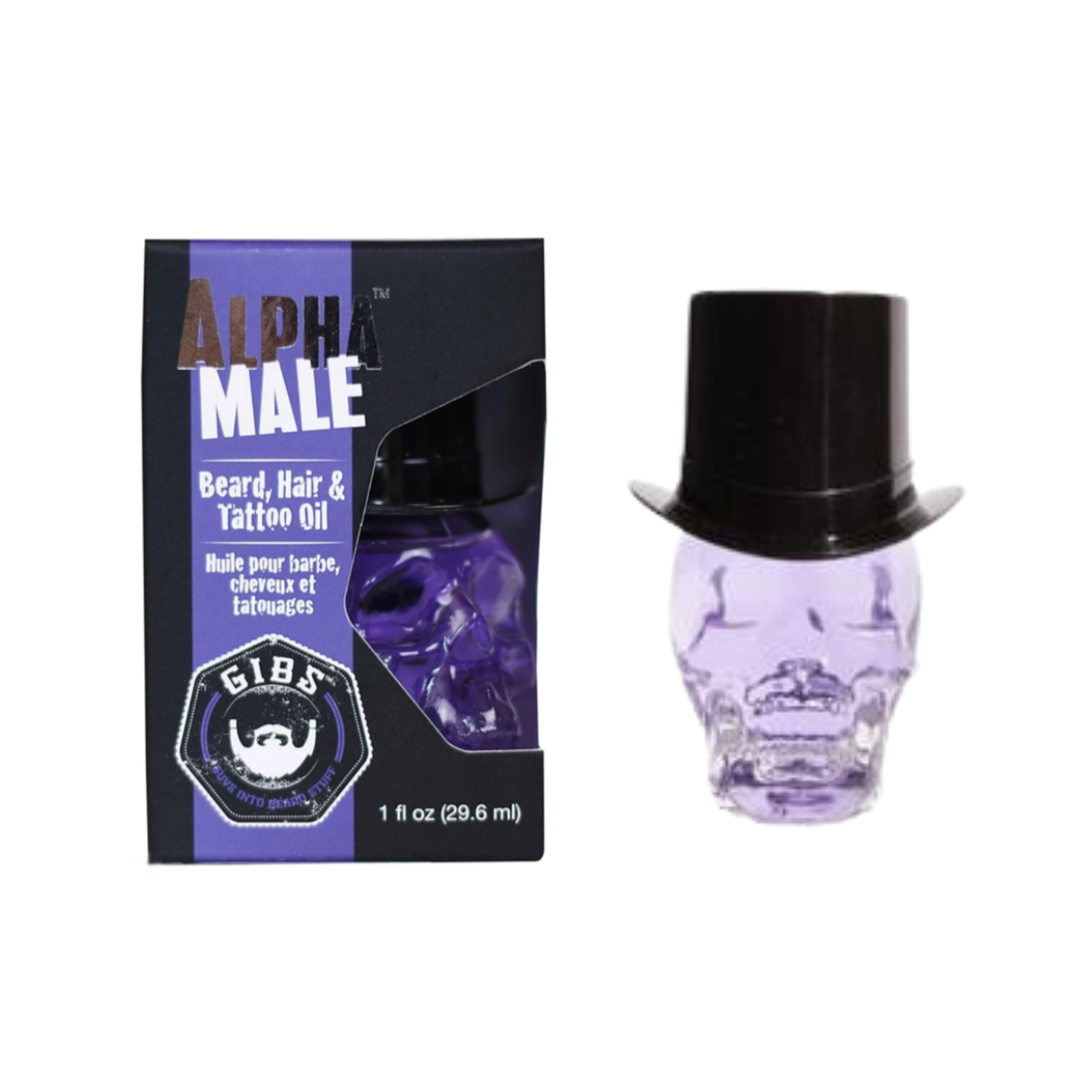 Alpha Male is GIBS' Anniversary Edition of our famous Beard, Hair & Tattoo Oils! Featuring a brand new fragrance, this oil is packed with nourishing ingredients, including Argan, Olive, Passion Fruit, Sunflower Seed, Copalba Balsam and Acai oils. To top it off, it comes in a glass skull bottle, complete with alpha-worthy top hat cap.