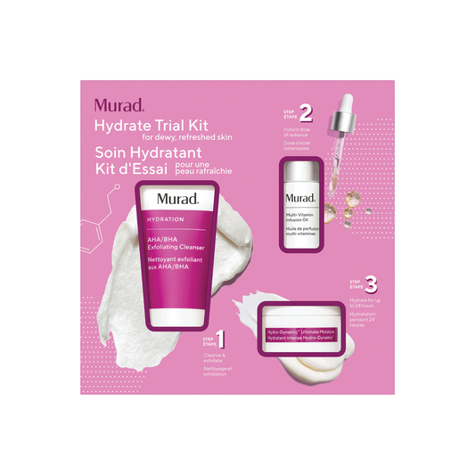 Murad's Hydrate Trial Kit is a one-stop kit for non-stop hydration and dewy, refreshed skin.