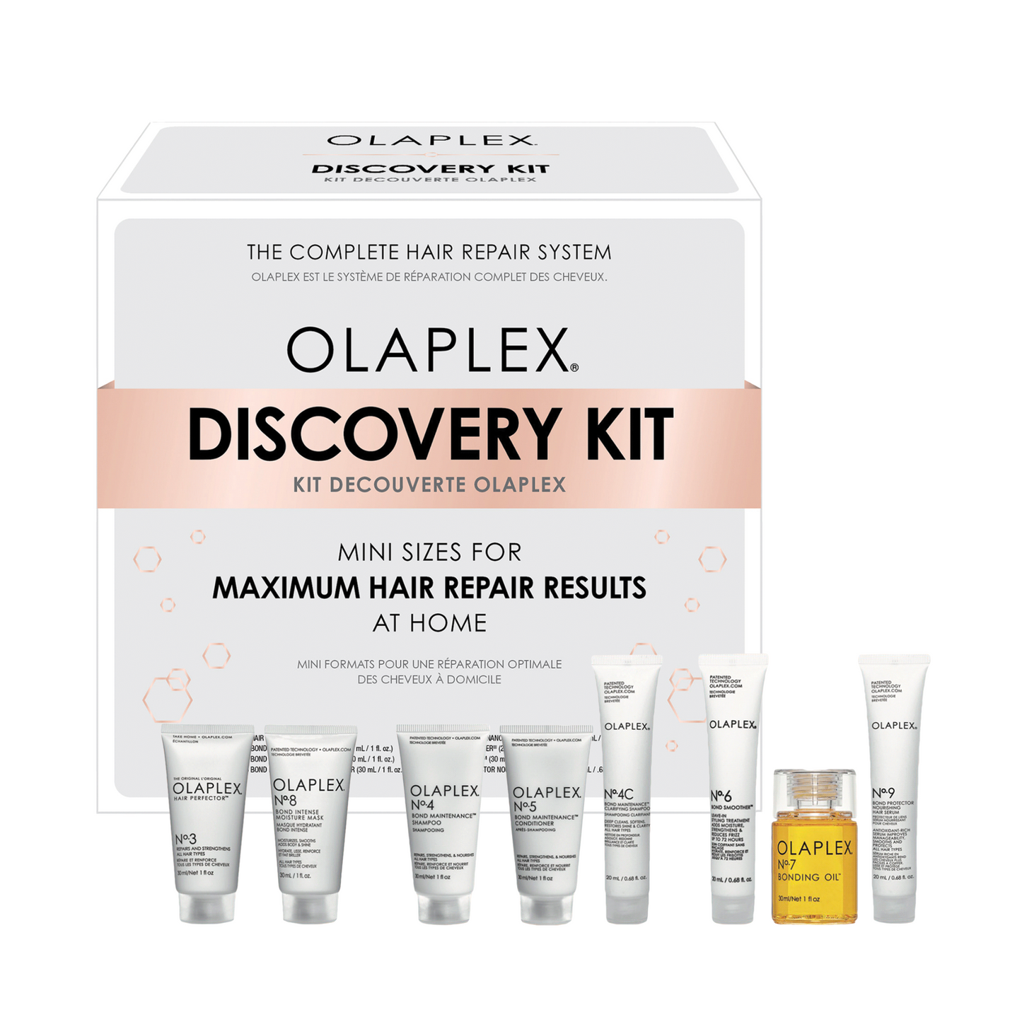 The perfect welcome to OLAPLEX for any hair type or an ideal travel set for devoted fans. Repair damage, cleanse, hydrate, style, and protect with OLAPLEX Bond Building Technology ™ in every step. Every hair type can look and feel softer, smoother, stronger, and healthier with more shine, body, and manageability.