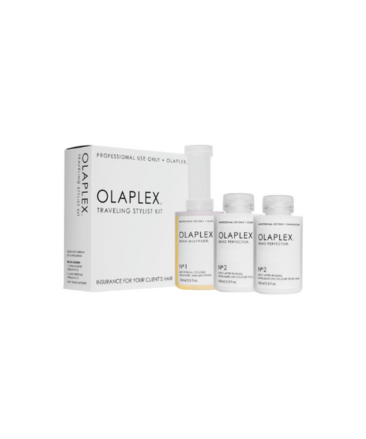 Olaplex Traveling Stylist Kit Steps 1 & 2 of the revolutionary, 3-step OLAPLEX professional system in a convenient travel kit. OLAPLEX lets you lighten your client’s hair to levels never thought possible before, without compromising the integrity of the hair Traveling Stylist Kit is perfect for on-location use for up to 30 applications.
