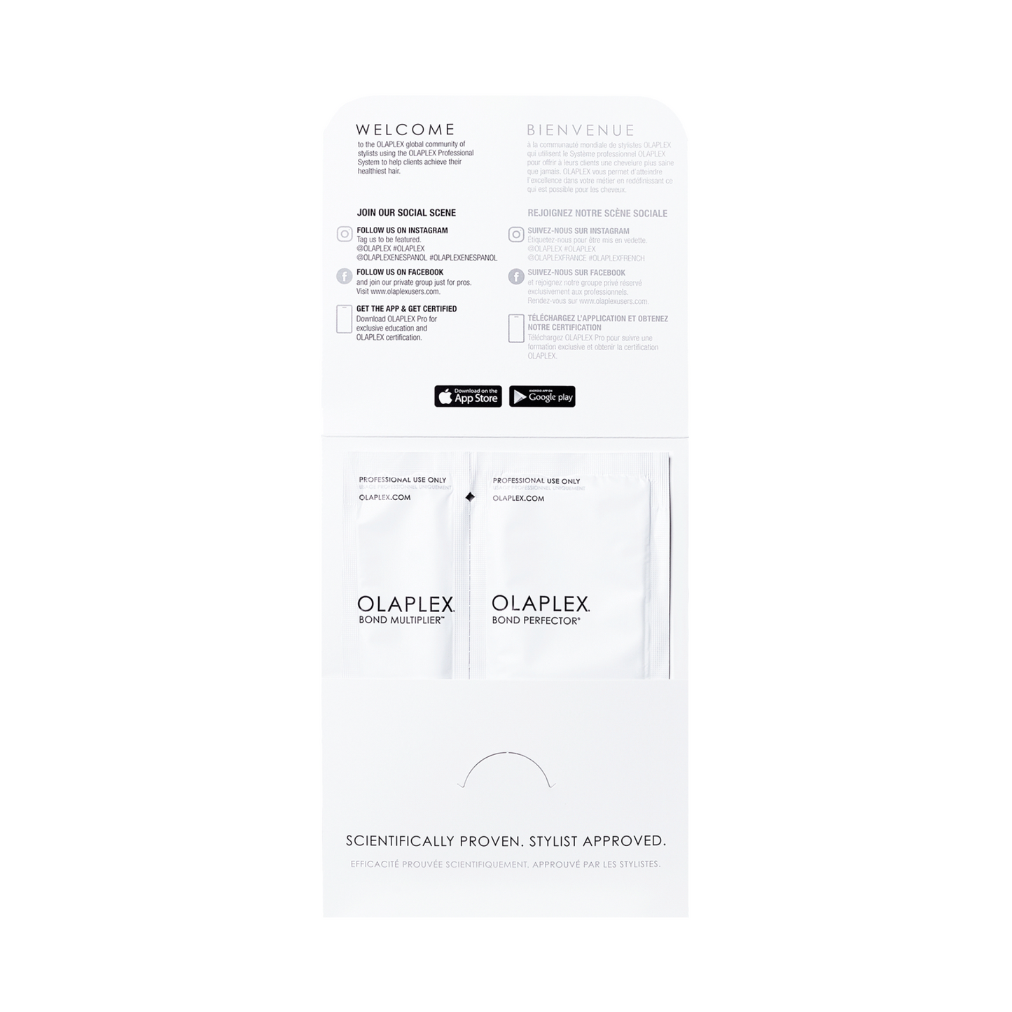  The groundbreaking two-part OLAPLEX Professional System, No.1 Bond Multiplier and No.2 Bond Perfector, has the highest concentration of patented OLAPLEX Bond Building Technology. This proven, professional hair repair system trusted by stylists worldwide is now available to stylists in single-use dual packets.